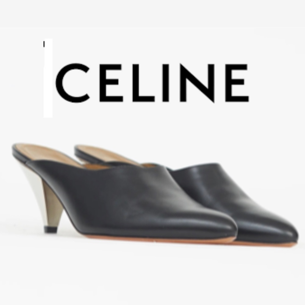Celine Blade Cone Heel Black Calfskin Mules